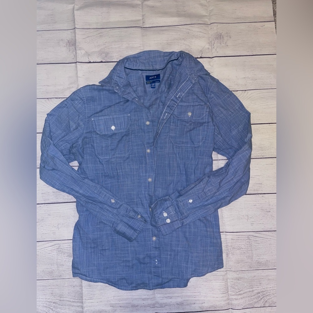 Men's Apt9 Button Down Dress Shirt Slim Fit Blue